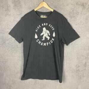 Crazy Dog Hide and Seek Champion Shirt Mens XL Gray Sasquatch Bigfoot Tee Funny